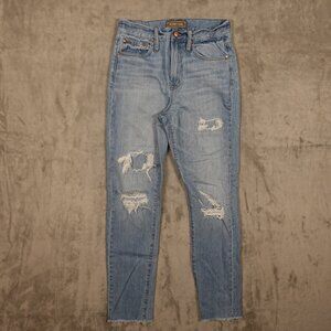 Point Sur denim jeans high rise straight women's 27 tall‎ blue denim distressed